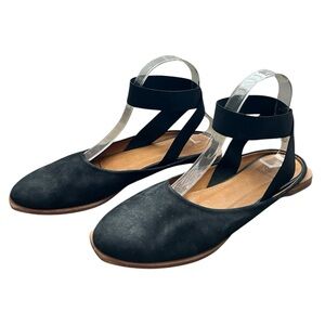 COCLICO Black Nubuck Leather Ballet Flats Elastic Wrap Ankle Straps Size 38.5